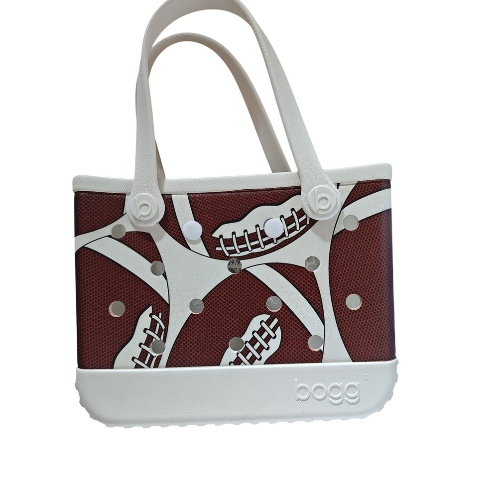 Baby Bogg Bag Tote Brown White Football Print Rubber Washable Beach Bag NWT